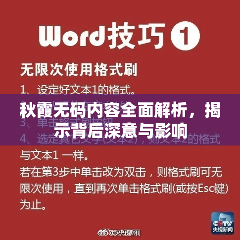 秋霞无码内容全面解析，揭示背后深意与影响