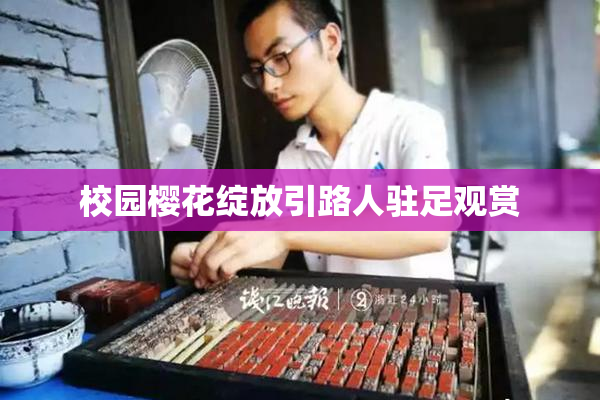 校园樱花绽放引路人驻足观赏